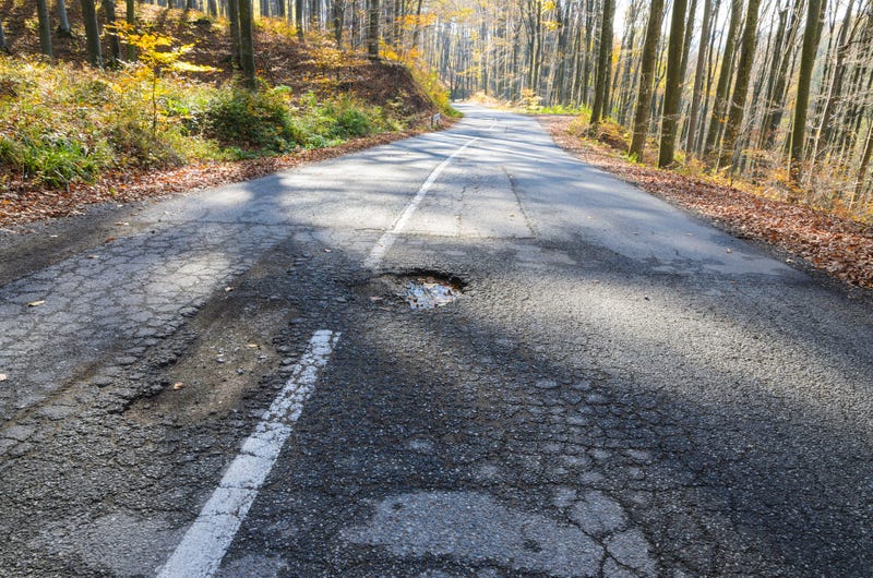 Pothole on open road