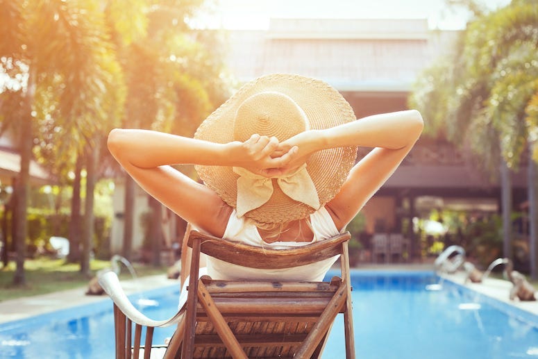 Woman, Relaxing, Pool, Resort, Hotel, Sunbathing, Hat