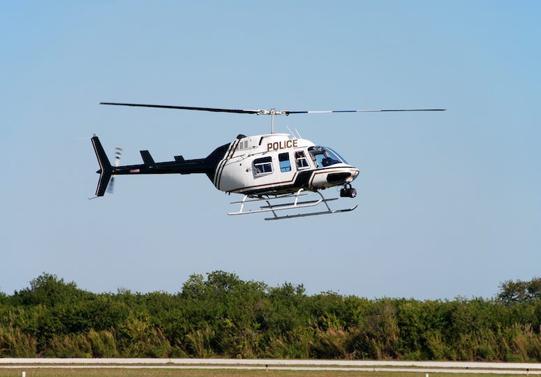 Police Helicopter, Sky, Flying, Tree Line