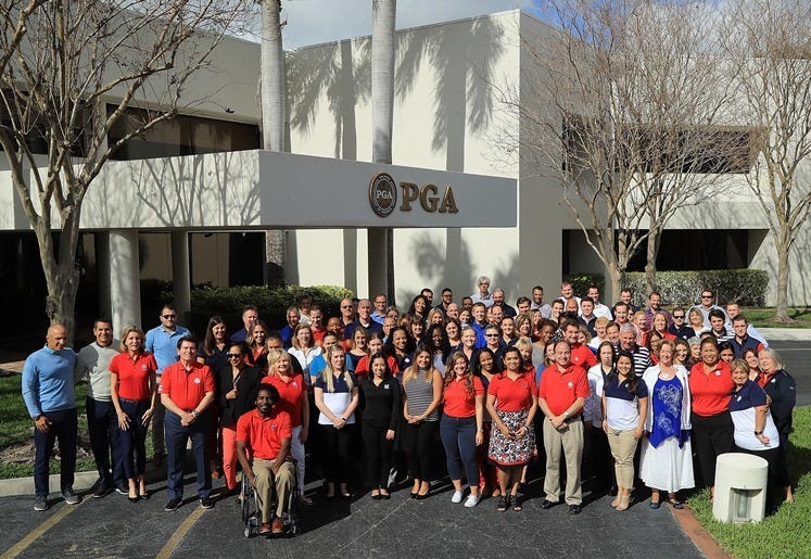 PALM BEACH GARDENS, FL - FEBRUARY 20: The PGA of America Staff poses at PGA Headquarters on February 20, 2018 in Palm Beach Gardens, Florida.