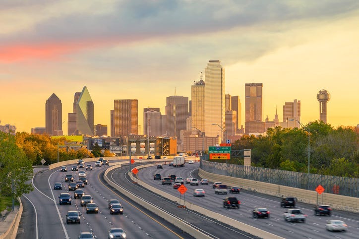 Dallas downtown skyline at twilight, Texas USA