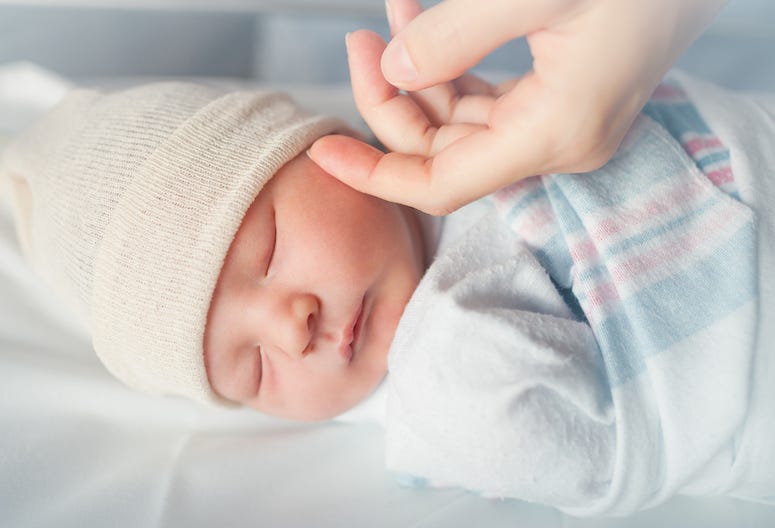 Newborn, Baby, Bed, Sleeping, Hospital, Mother's Hands