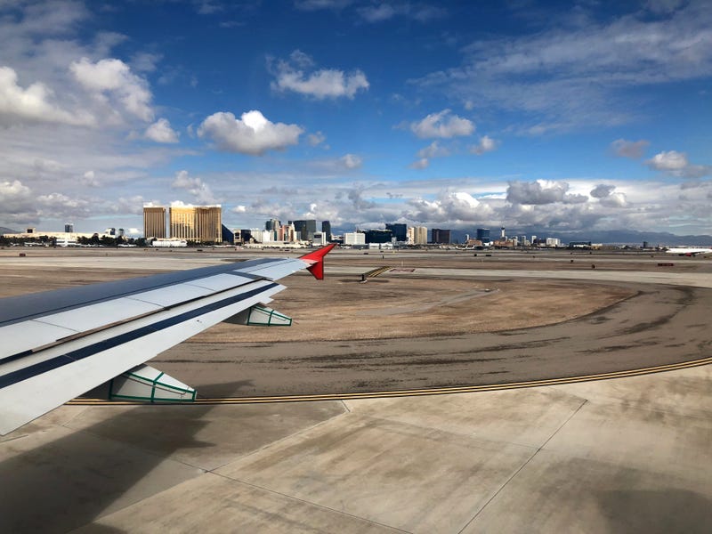 Plane landing at McCarran Airport