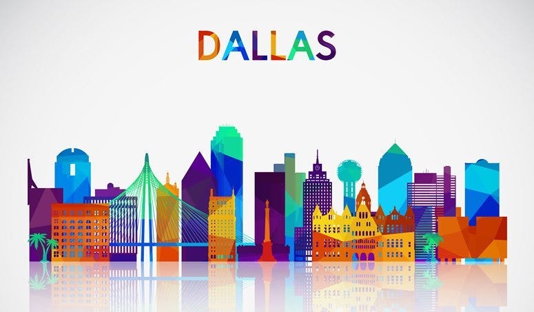 Dallas skyline silhouette in colorful geometric style. Symbol for your design. Vector illustration.