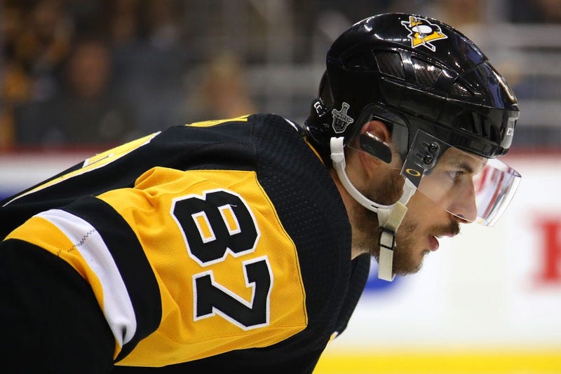 Sidney Crosby #87 of the Pittsburgh Penguins prepares for a face off during the NHL Stanley Cup Playoffs at PPG Paints Arena