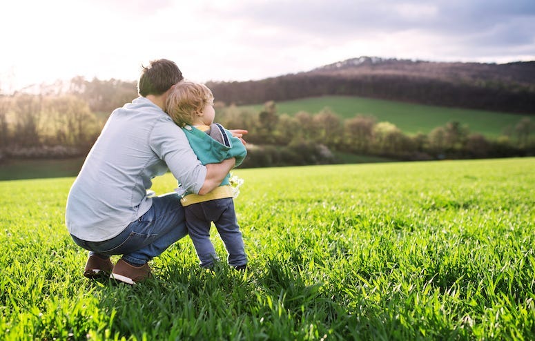 Father, Son, Toddler, Outside, Field, Spring, Nature