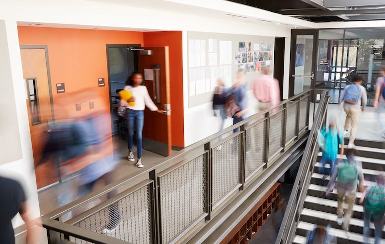 High School, Corridor, Stairs, Teachers, Students, Blurry