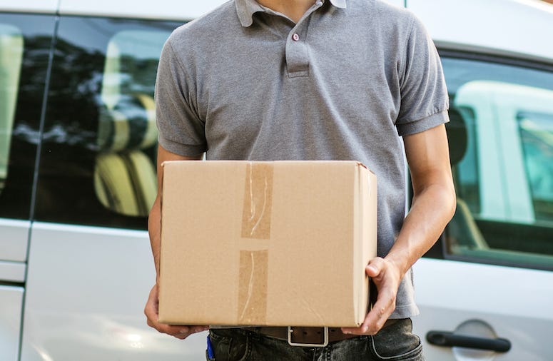 Delivery Man, Cardboard, Box, Vehicle