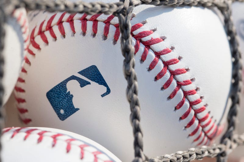 A baseball with MLB logo is seen at Citizens Bank Park before a game between the Washington Nationals and Philadelphia Phillies on June 28, 2018 in Philadelphia, Pennsylvania.
