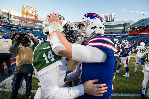 Sam Darnold (left) and Josh Allen (right) are entering their second seasons in the NFL.
