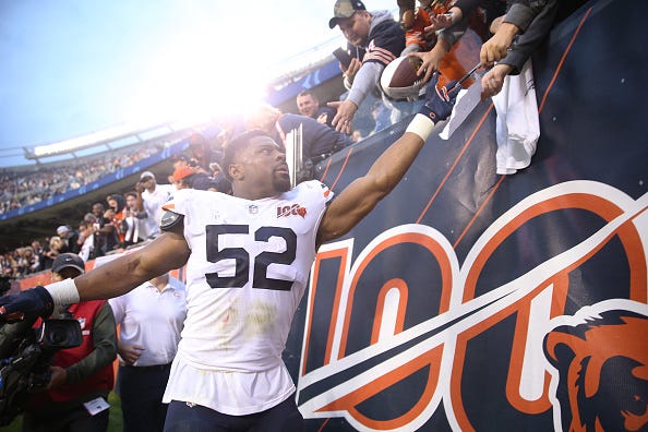 Khalil Mack will face off with his former team Sunday.