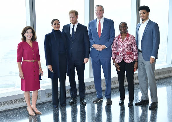 The couple were joined by Gov. Kathy Hochul and Mayor Bill de Blasio, as well as de Blasio’s wife, Chirlane McCray, and their son, Dante de Blasio.