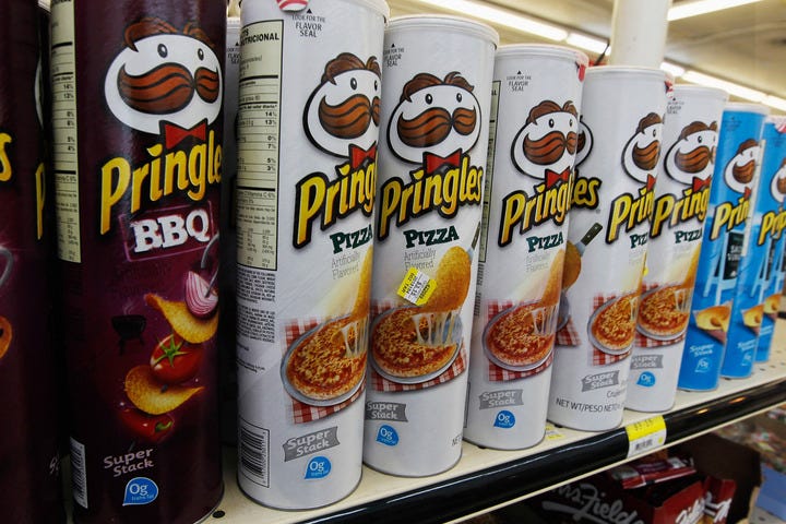 Pringles cans on a store shelf