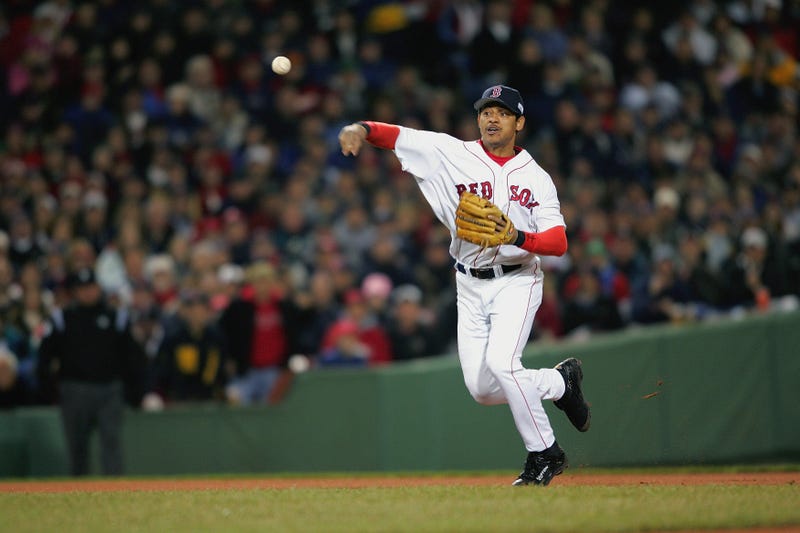 Boston Red Sox' Nomar Garciaparra reacts to getting hit by a pitch