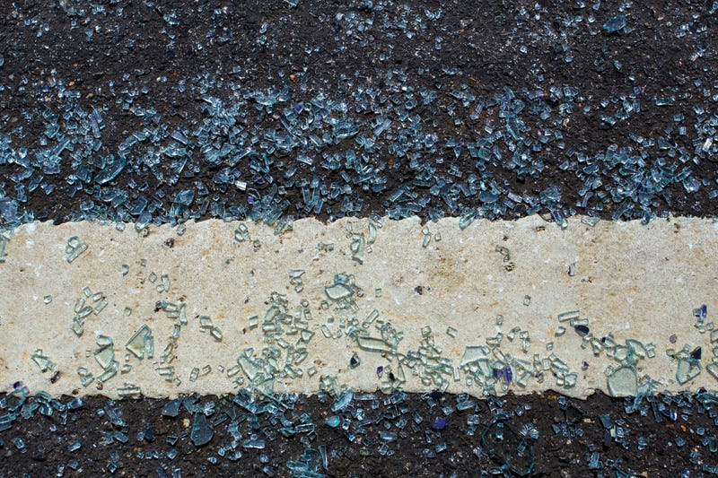 Broken glass on the roadway
