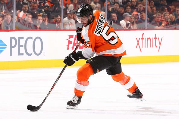 Shane Gostisbehere handles the puck for the Flyers.