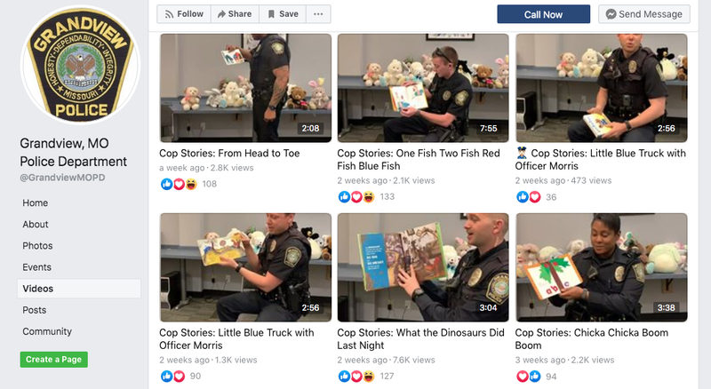 A screenshot of listed videos on the Grandview MO police department facebook page
