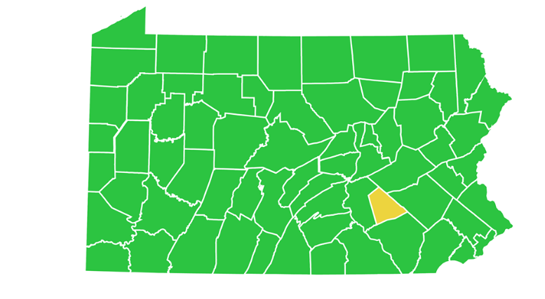 map of Pennsylvania as of June 26, 2020