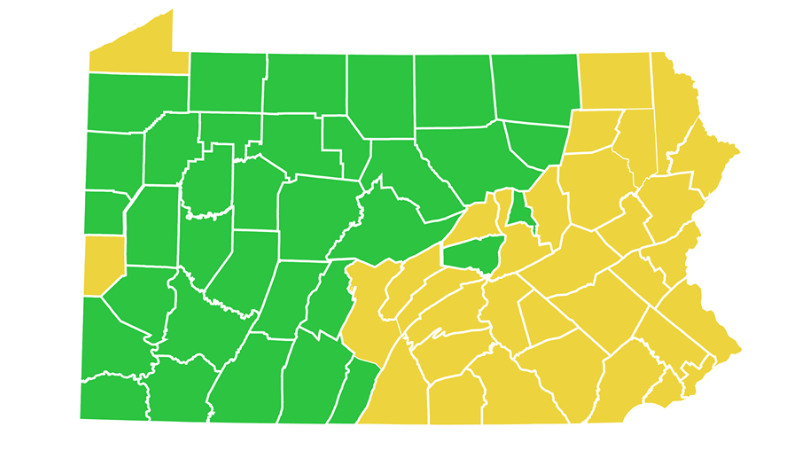 June 5 coronavirus reopening map of PA