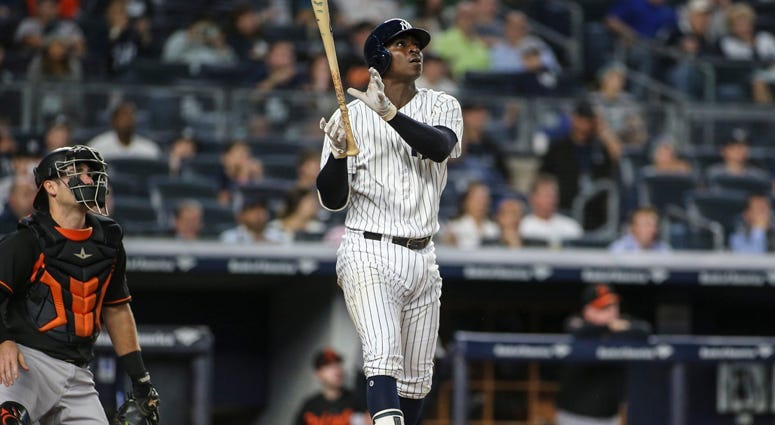 Yankees shortstop Didi Gregorius hits a two-run home run against the Orioles on Sept. 21, 2018, at Yankee Stadium.