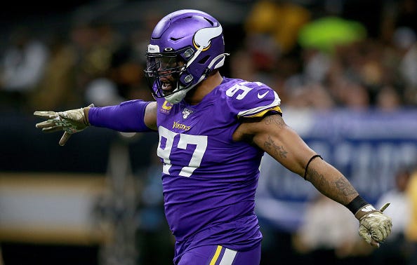 Everson Griffen celebrates a play with the Vikings.