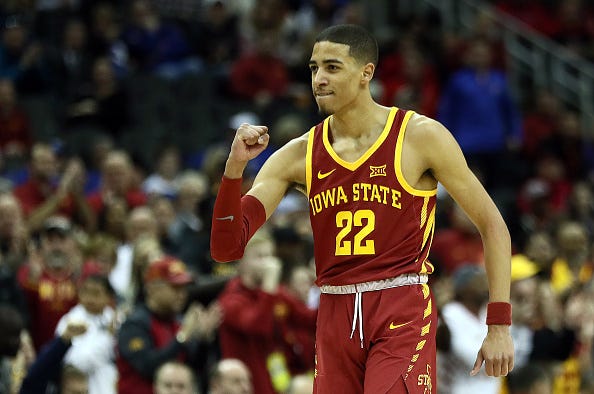 Iowa State's Tyrese Haliburton pumps his fist following a big play.
