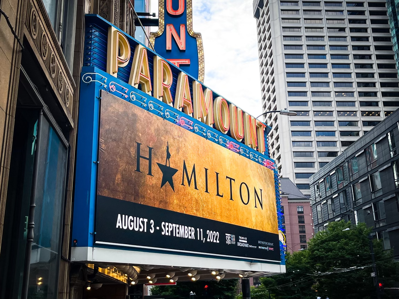 Hamilton marquis at Seattle's Paramount Theatre
