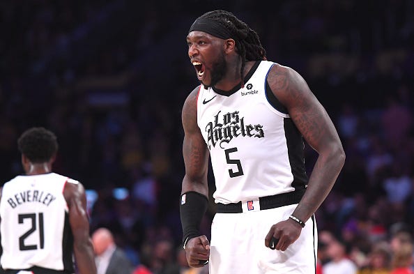 Montrezl Harrell celebrates after a big play with the Clippers.