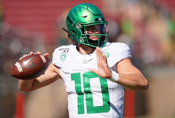 Oregon QB Justin Herbert drops back to pass against Stanford.