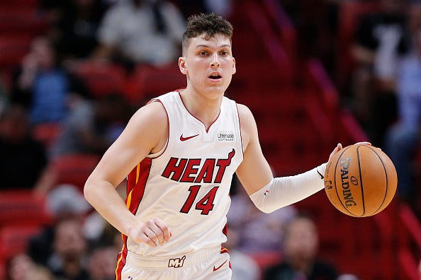 Tyler Herro brings the ball up for the Heat.