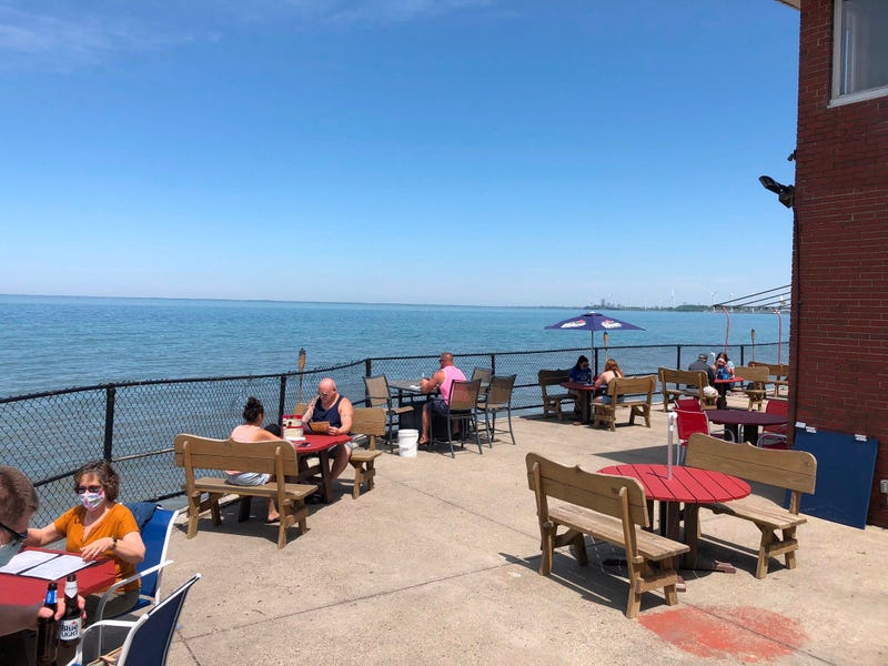 Social-distancing measures are in place for outdoor seating at Hoak's Restaurant. June 4, 2020 (WBEN Photo/Mike Baggerman)