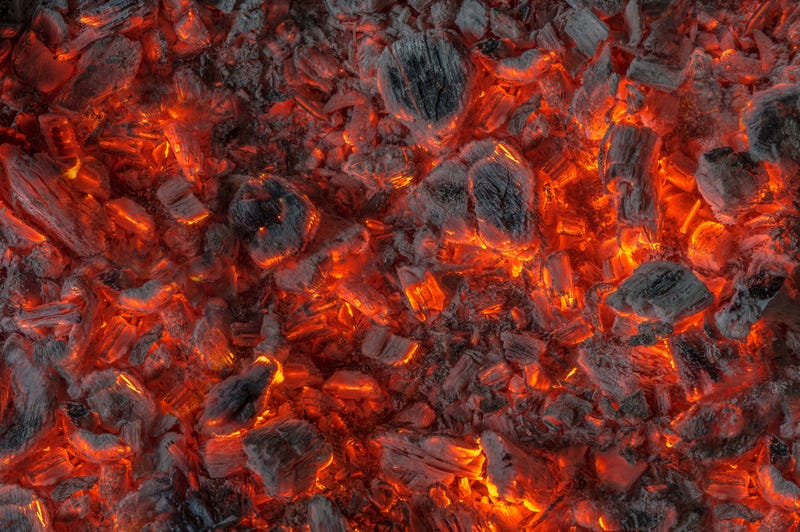Hot charcoal in a grill