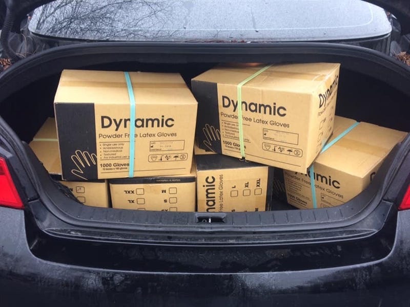 Boxes of Gloves In Trunk