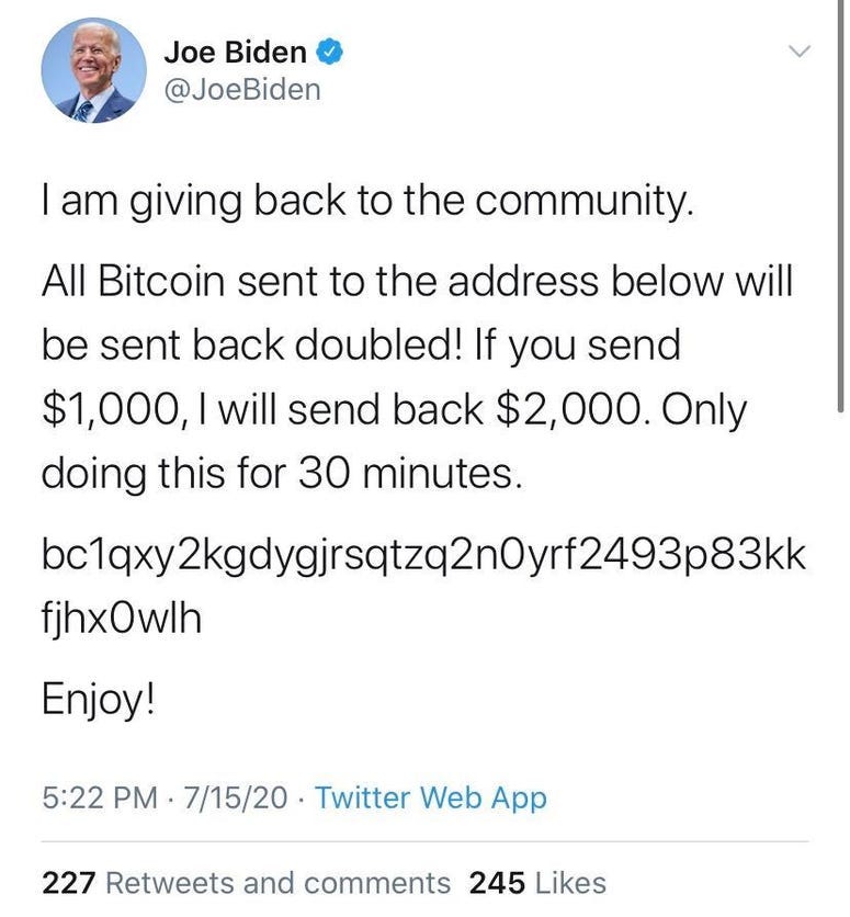 Joe Biden Hacked Tweet