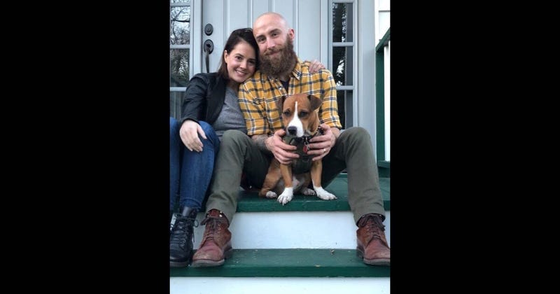 Kris Goldsmith, Lauren Katzenberg and their dog, Frosting.