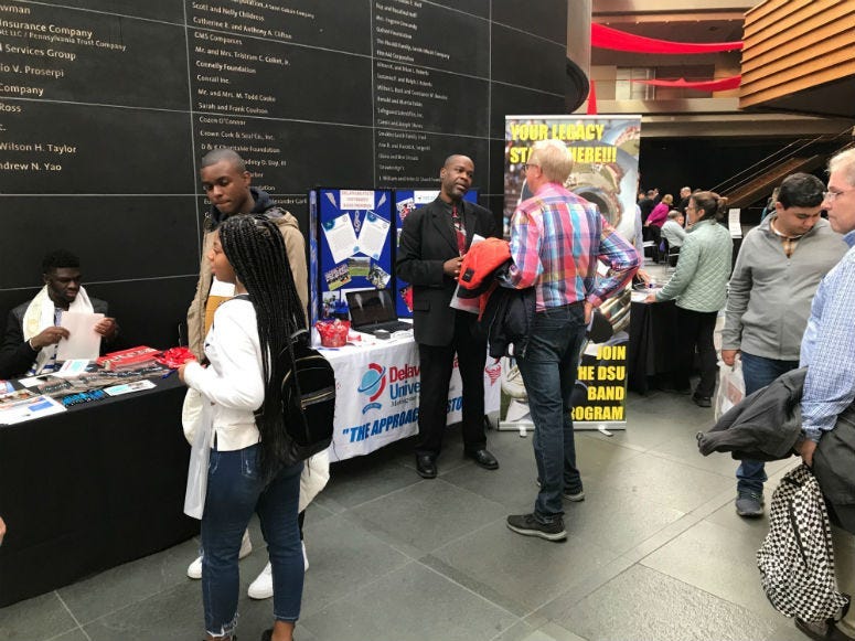 Nearly 400 students from all over the region explored tables at the Kimmel Center with information for roughly 50 college music programs from 18 states.