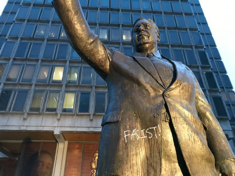 Vandalism at the Frank Rizzo statue in Center City.