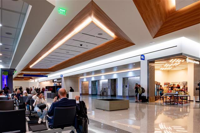 The new Terminal 3 concourse features ample seating, high ceilings, wide open spaces and new retail and dining options for travelers.