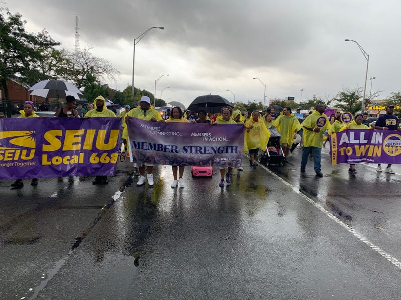 Rain dampens but does not stop the Philadelphia Labor Day parade.
