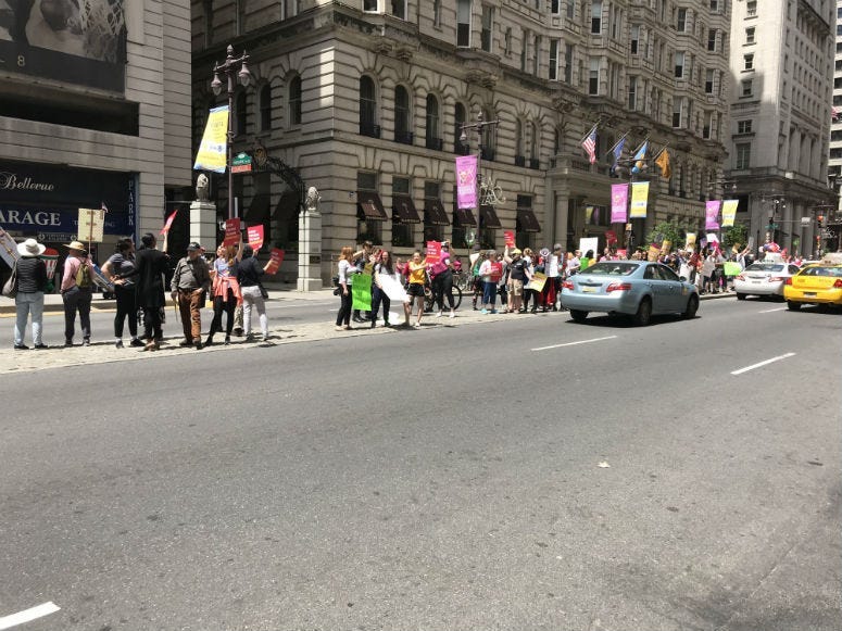 Pro-choice advocates took to the streets of Philadelphia Tuesday as part of a nationwide day of action. The goal was to condemn restrictive anti-abortion laws recently passed in eight states.