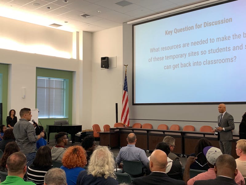 Parents and teachers respond to the School District of Philadelphia's plans to temporarily relocate Benjamin Franklin High School and Science Leadership Academy students.