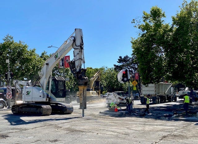 Work continues on SFMTA's Geary Rapid Project in San Francisco.