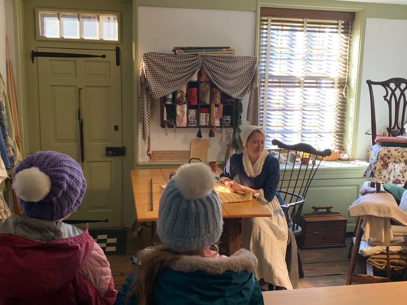 Betsy Ross (played by Jennifer Gray) addresses visitors during a meet and greet at the Betsy Ross House in Old City.