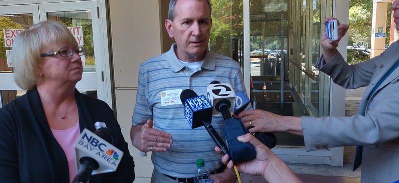 Kathy and Chris Cutshall speak to reporters on July 15, 2019 in Santa Rosa before the sentencing of Shaun Michael Gallon who murdered their daughter Lindsay Cutshall in 2004.