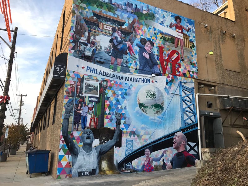 A new mural on Main Street in Manayunk, created by artist Kala Hagopian, pays tribute to both the Philadelphia Marathon and the city itself.