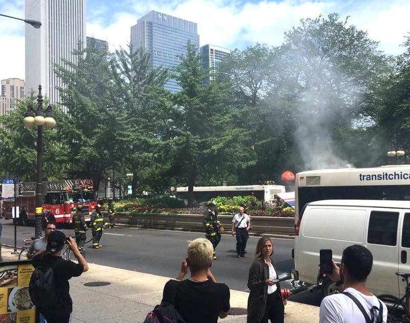 Firefighters were called for a bus on fire in the 100 block of South Michigan Avenue on July 26, 2019.