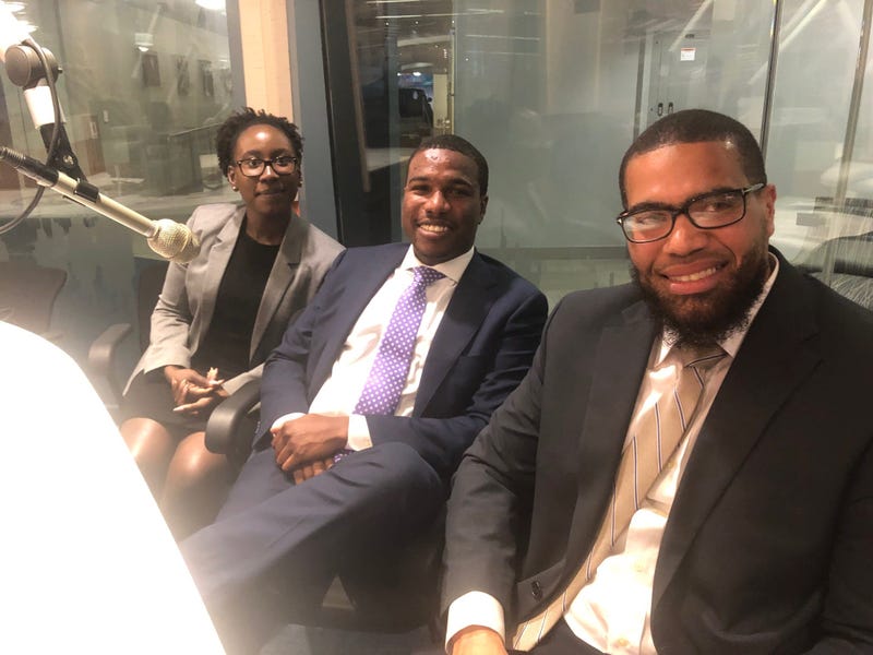 Terrance Lewis (R) with attorneys Kevin Harden and Shari Maynard.