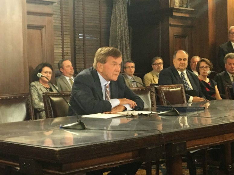 Former Gov. Tom Ridge was the heavy hitter called in by backers of a bill to prop up the state’s struggling nuclear power industry as the state House held the first hearing on the proposal.