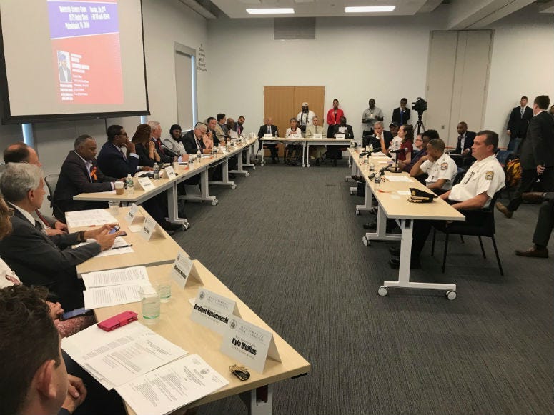 Roughly two dozen lawmakers from across Pennsylvania gathered in University City Tuesday for a hearing on gun violence, where elected officials looked at causes and impact, but also asked for solutions.