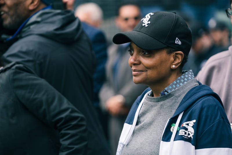 Mayor-elect Lori Lightfoot throws out the first pitch for the Chicago White Sox.